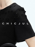 chicjuly Handmade Iris Embroidery Structured Tailoring Women's Acetate Midi Dresses