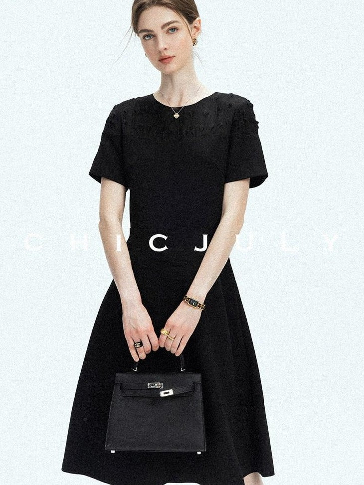 chicjuly Handmade Iris Embroidery Structured Tailoring Women's Acetate Midi Dresses