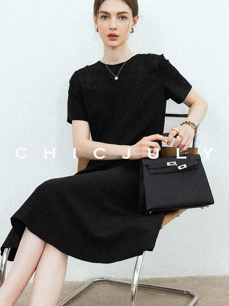 chicjuly Handmade Iris Embroidery Structured Tailoring Women's Acetate Midi Dresses