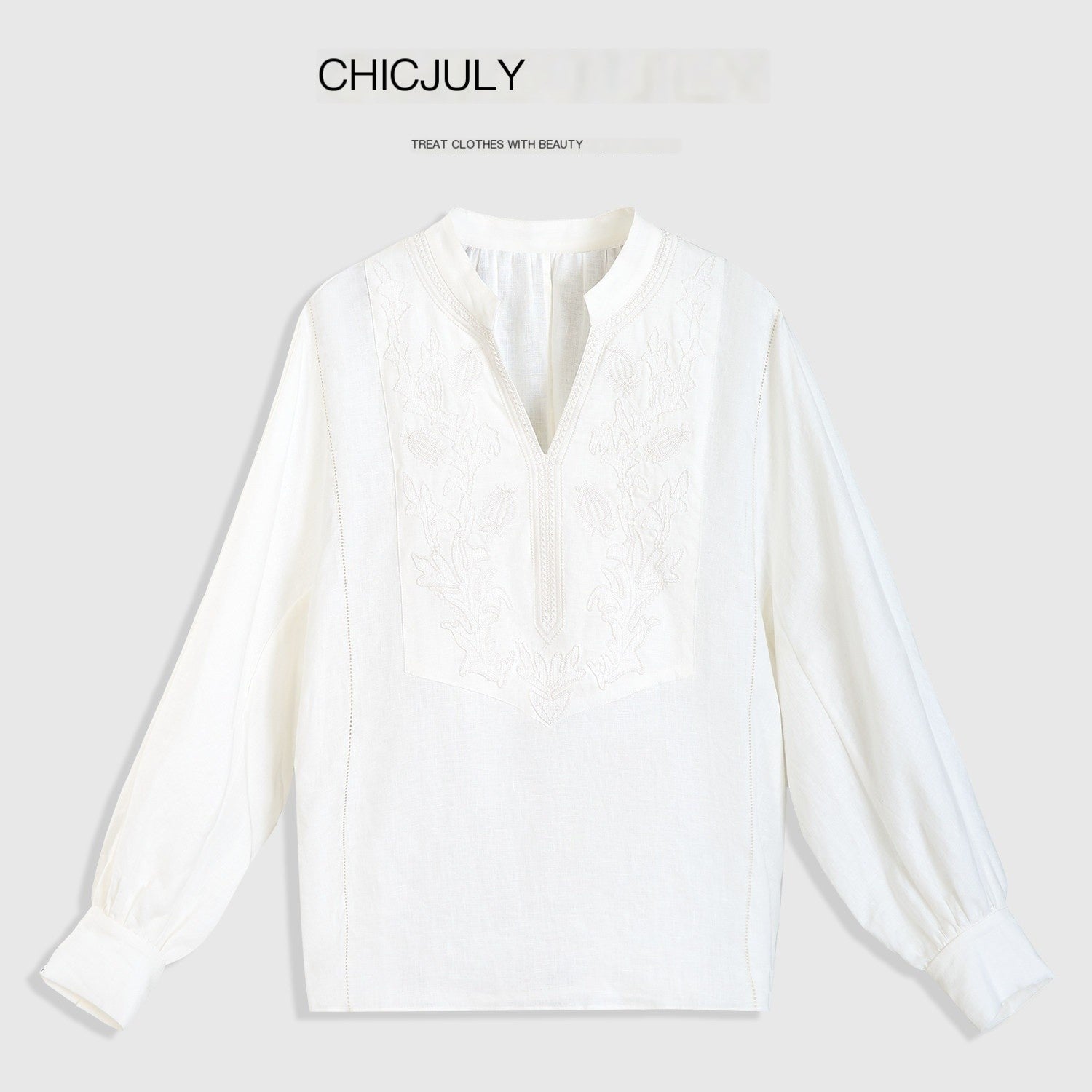 chicjuly Heavy Embroidery 3d Relief Stand Collar Uv Women's Linen Shirts 917187686887