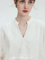 chicjuly Heavy Embroidery 3d Relief Stand Collar Uv Women's Linen Shirts