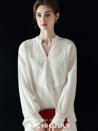 chicjuly Heavy Embroidery 3d Relief Stand Collar Uv Women's Linen Shirts