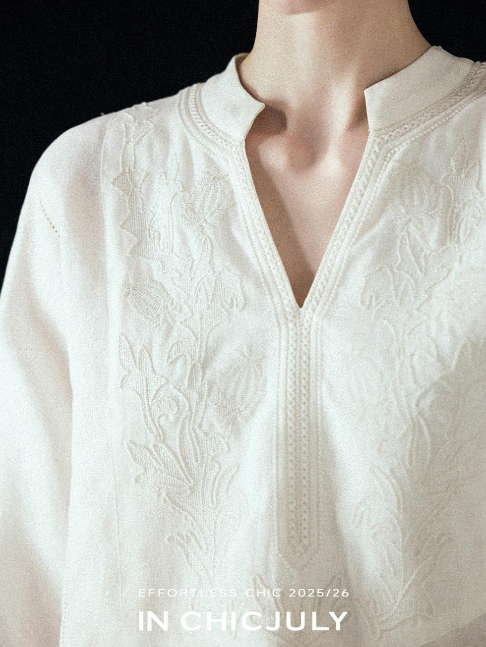 chicjuly Heavy Embroidery 3d Relief Stand Collar Uv Women's Linen Shirts