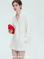chicjuly Heavy Embroidery 3d Relief Stand Collar Uv Women's Linen Shirts