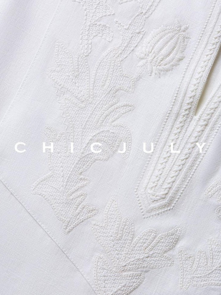chicjuly Heavy Embroidery 3d Relief Stand Collar Uv Women's Linen Shirts