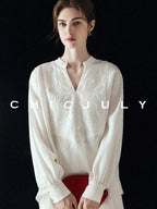chicjuly Heavy Embroidery 3d Relief Stand Collar Uv Women's Linen Shirts