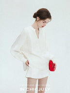 chicjuly Heavy Embroidery 3d Relief Stand Collar Uv Women's Linen Shirts