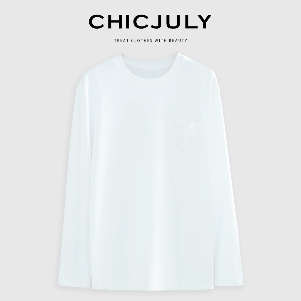 chicjuly Heavy Embroidery Soft Structured Women's Long Staple Cotton Long Sleeve T-shirts 856655354502