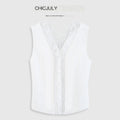 chicjuly Heavy Lace Embroidered Handcrafted Loop Button Women's Linen Tank Tops 917694193420