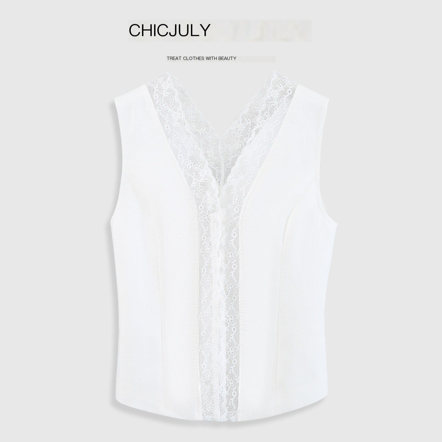 chicjuly Heavy Lace Embroidered Handcrafted Loop Button Women's Linen Tank Tops 917694193420