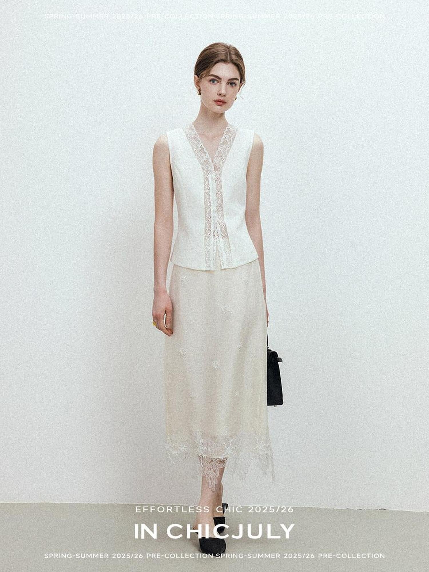 chicjuly Heavy Lace Embroidered Handcrafted Loop Button Women's Linen Tank Tops