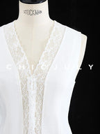 chicjuly Heavy Lace Embroidered Handcrafted Loop Button Women's Linen Tank Tops