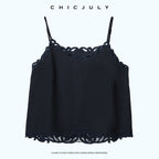 chicjuly Indigo Embroidered V-neck Loose Outerwear Women's Linen Tank Tops 1036613883505