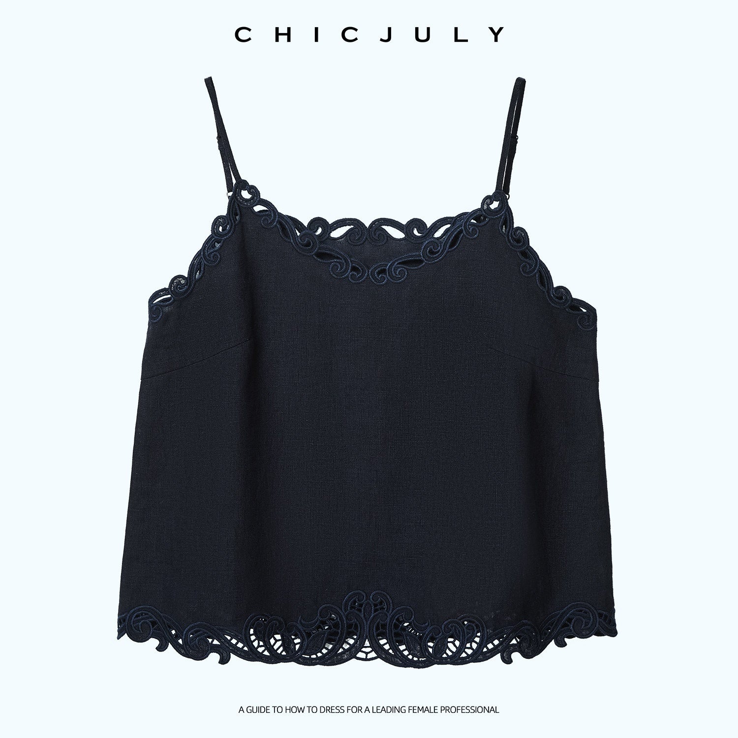 chicjuly Indigo Embroidered V-neck Loose Outerwear Women's Linen Tank Tops 1036613883505