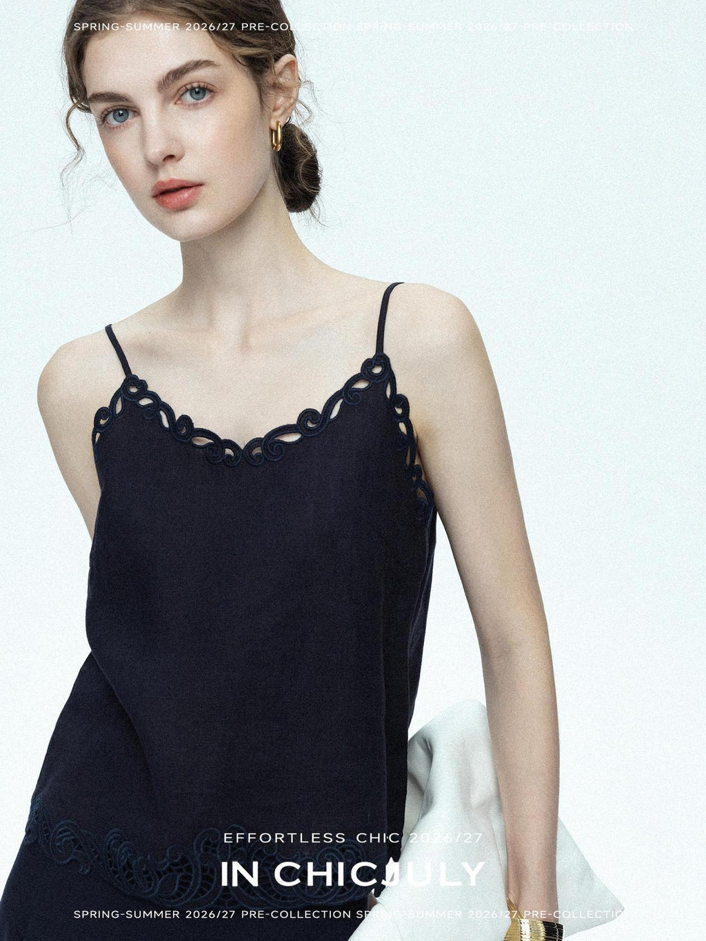 chicjuly Indigo Embroidered V-neck Loose Outerwear Women's Linen Tank Tops