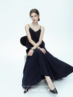 chicjuly Indigo Embroidered V-neck Loose Outerwear Women's Linen Tank Tops