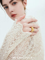 chicjuly Intricate Eyelet Knit Boxy Women's Linen Blend Long Sleeve T-shirts