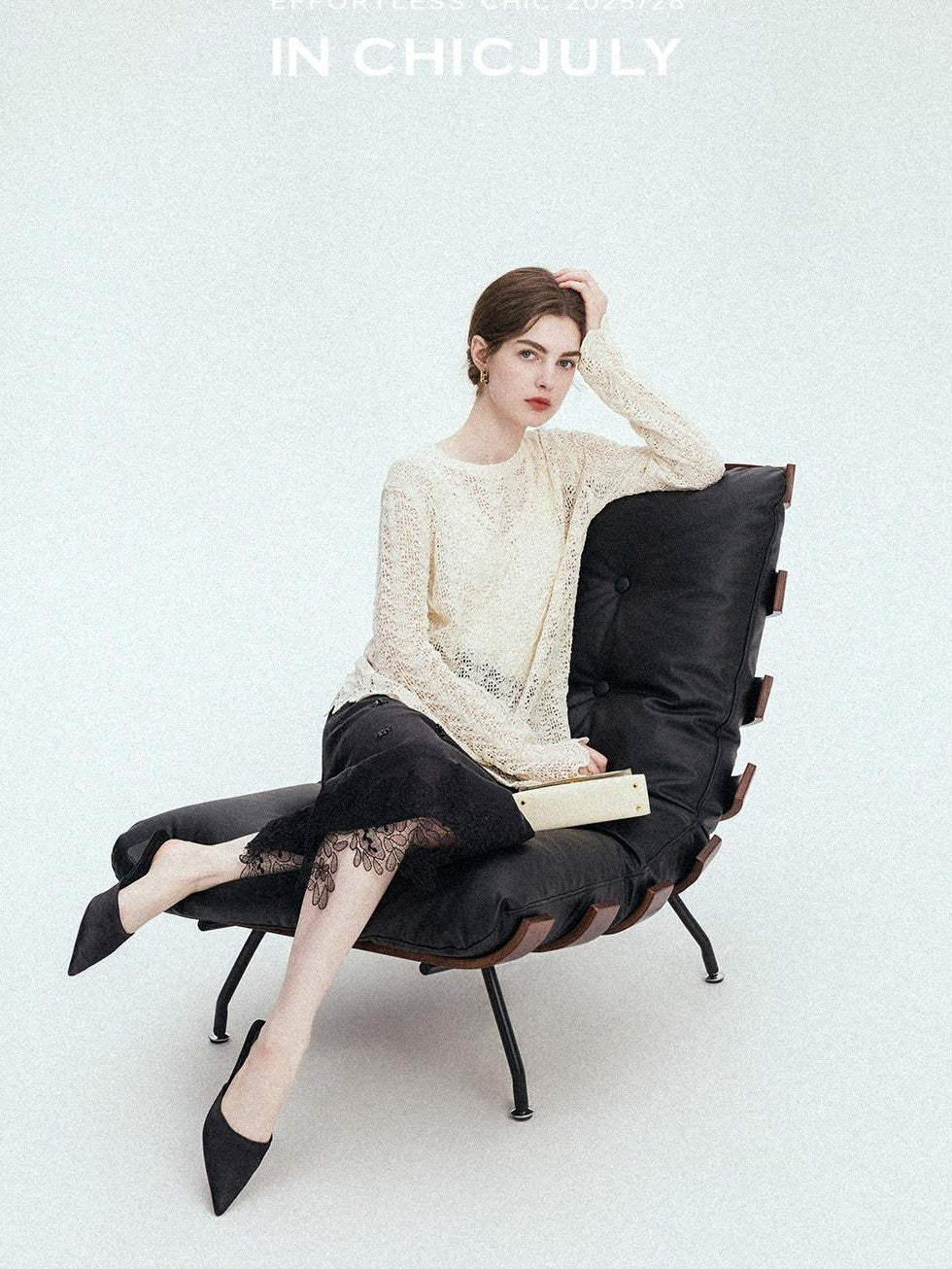 chicjuly Intricate Eyelet Knit Boxy Women's Linen Blend Long Sleeve T-shirts