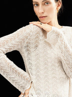 chicjuly Intricate Eyelet Knit Boxy Women's Linen Blend Long Sleeve T-shirts