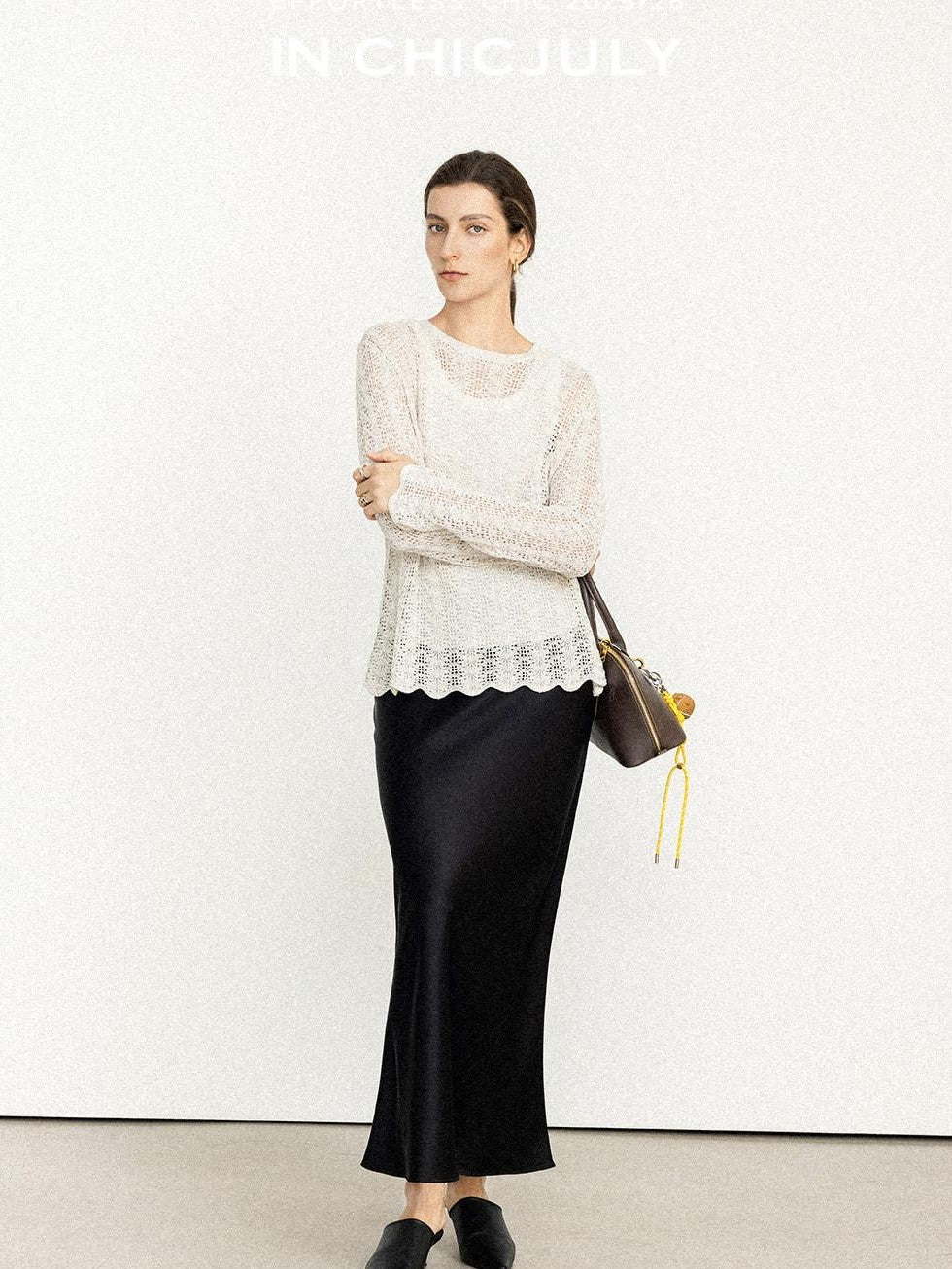 chicjuly Intricate Eyelet Knit Boxy Women's Linen Blend Long Sleeve T-shirts