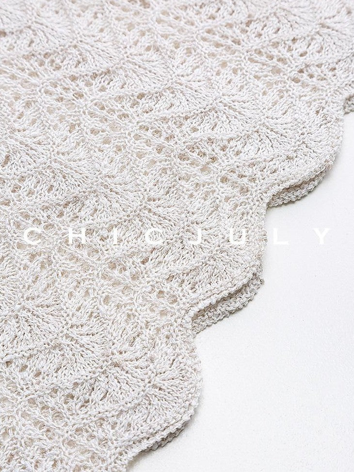 chicjuly Intricate Eyelet Knit Boxy Women's Linen Blend Long Sleeve T-shirts
