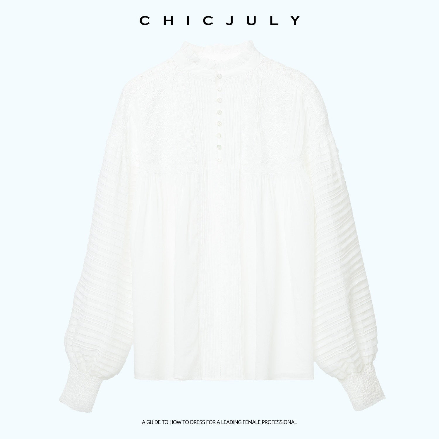 chicjuly Ivory Embroidered Lace Panel French Stand Collar Women's Lyocell Blouses 1039113712747