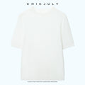chicjuly Ivory Jacquard Heavyweight Knit Women's Acetate Short Sleeve T-shirts 1047624633142