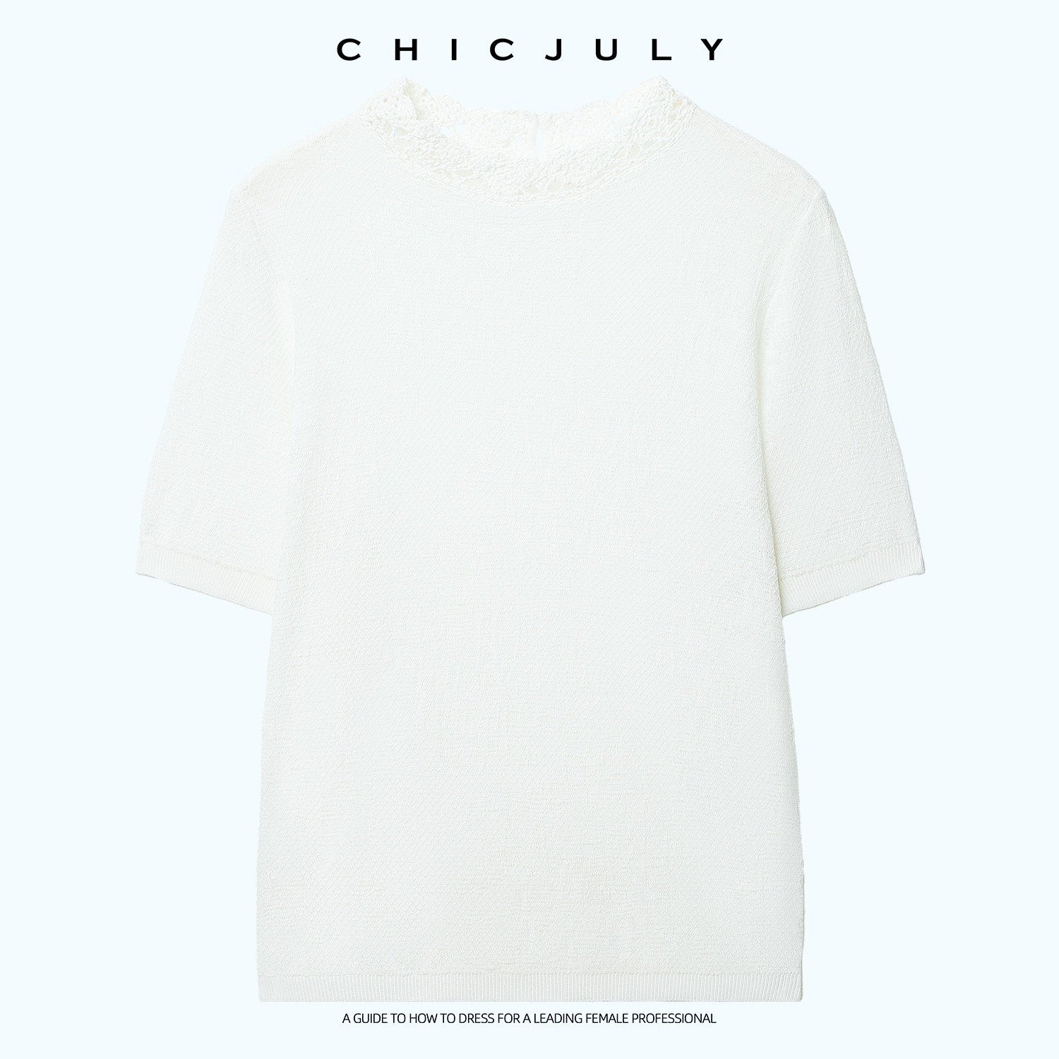 chicjuly Ivory Jacquard Heavyweight Knit Women's Acetate Short Sleeve T-shirts 1047624633142