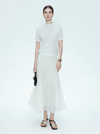 chicjuly Ivory Jacquard Heavyweight Knit Women's Acetate Short Sleeve T-shirts