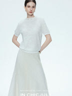 chicjuly Ivory Jacquard Heavyweight Knit Women's Acetate Short Sleeve T-shirts