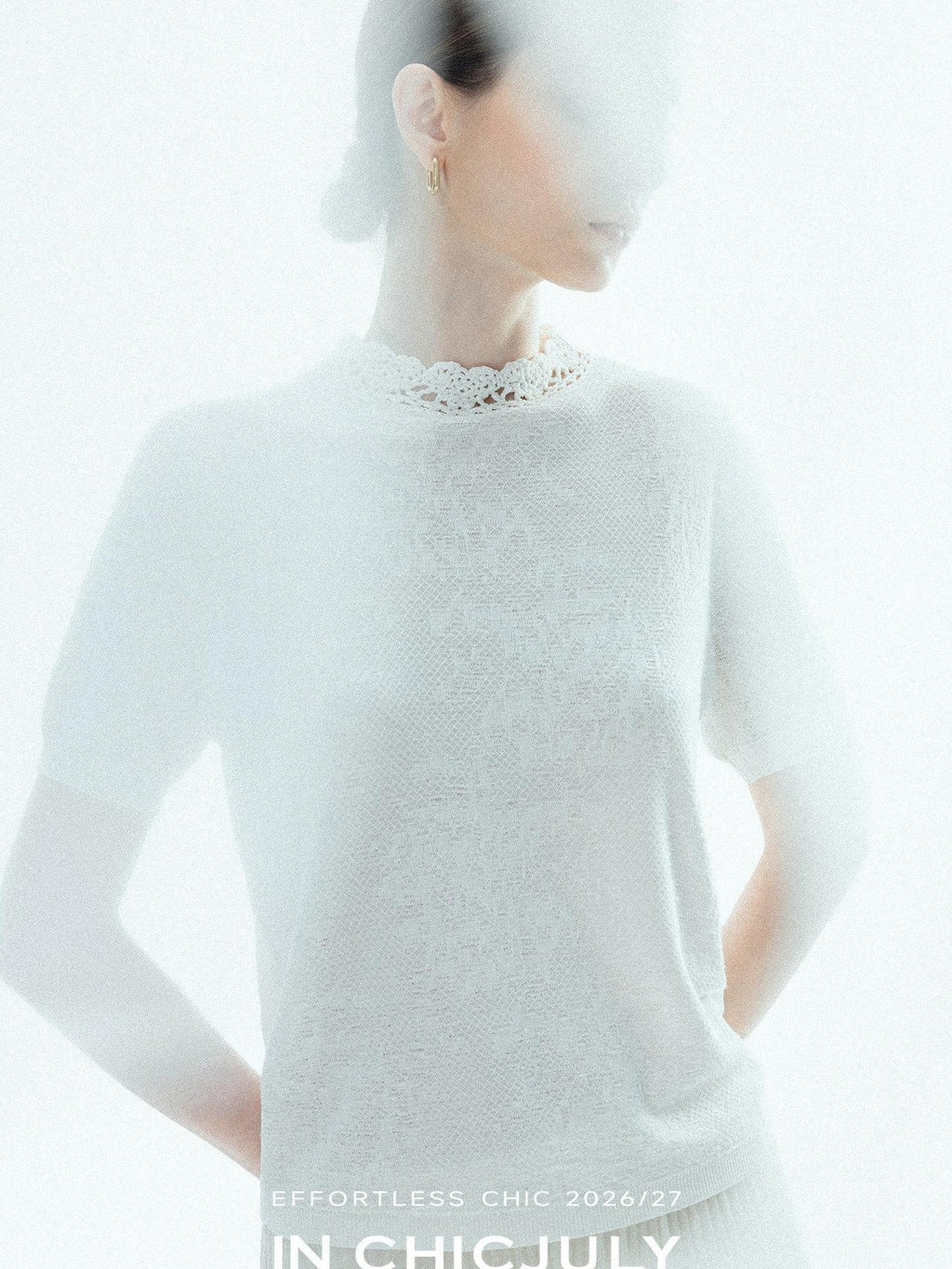 chicjuly Ivory Jacquard Heavyweight Knit Women's Acetate Short Sleeve T-shirts