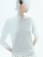 chicjuly Ivory Jacquard Heavyweight Knit Women's Acetate Short Sleeve T-shirts