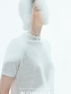 chicjuly Ivory Jacquard Heavyweight Knit Women's Acetate Short Sleeve T-shirts