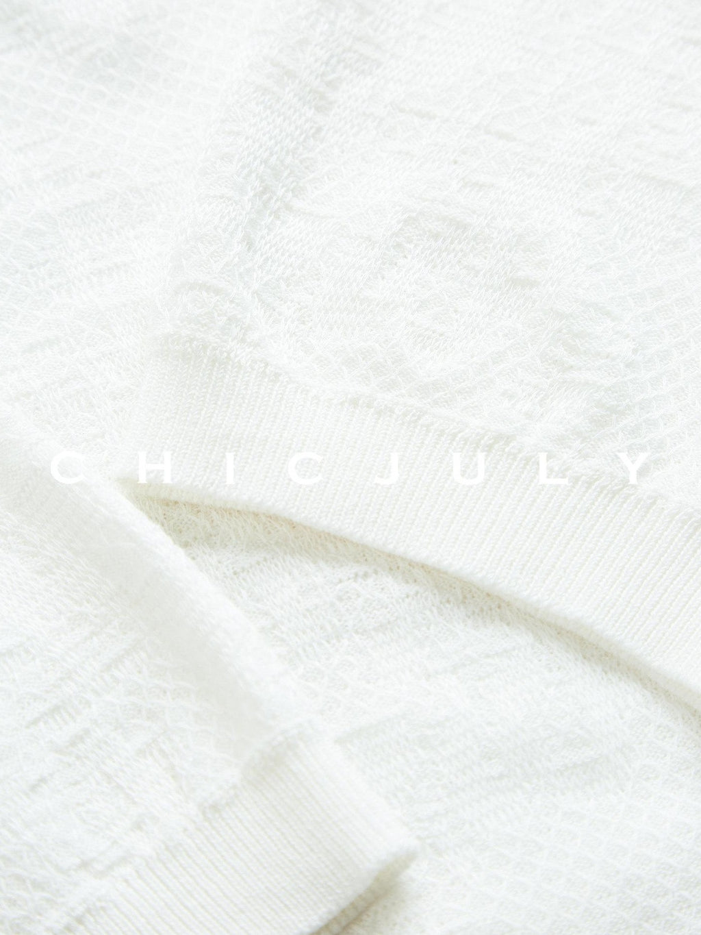 chicjuly Ivory Jacquard Heavyweight Knit Women's Acetate Short Sleeve T-shirts