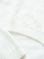 chicjuly Ivory Jacquard Heavyweight Knit Women's Acetate Short Sleeve T-shirts