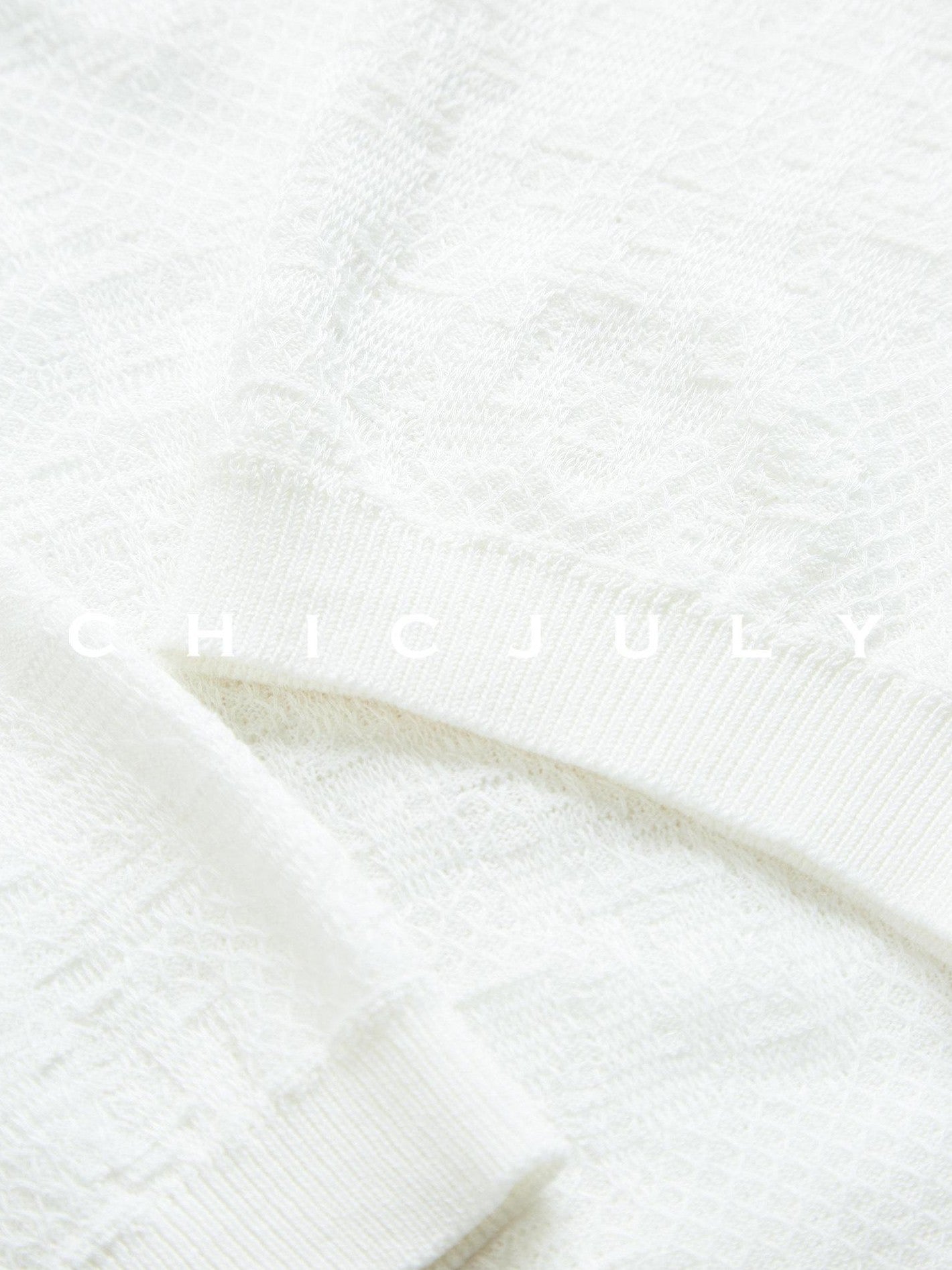 chicjuly Ivory Jacquard Heavyweight Knit Women's Acetate Short Sleeve T-shirts