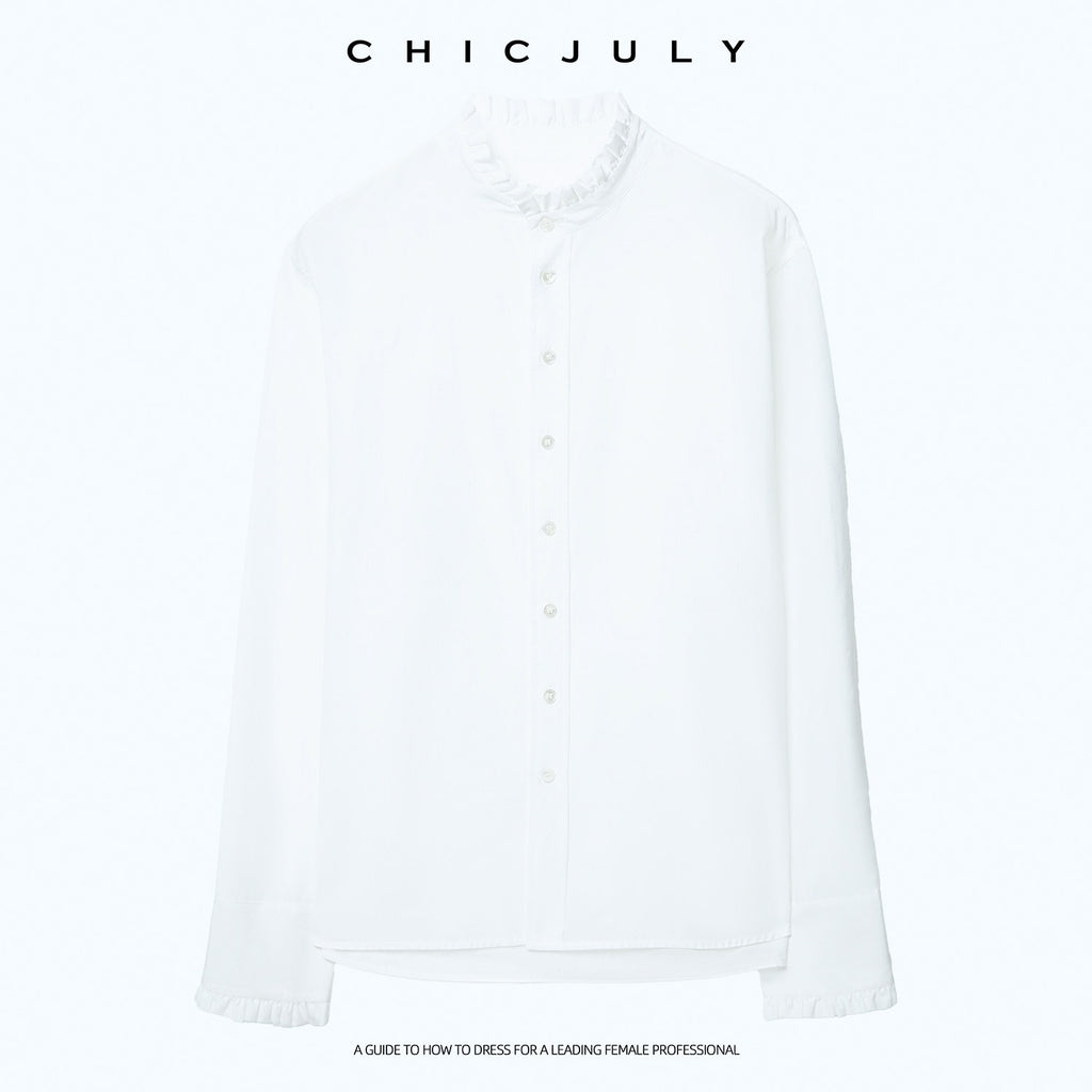chicjuly Ivory Petal Collar Lace Trim Women's Mulberry Silk Cotton Blouses 1008522304462