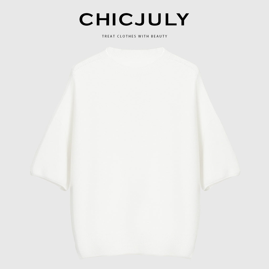 chicjuly Knitted Slim Fit Round Neck Women's 100 Percent Wool Short Sleeve T-shirts 908470165701