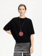 chicjuly Knitted Slim Fit Round Neck Women's 100 Percent Wool Short Sleeve T-shirts