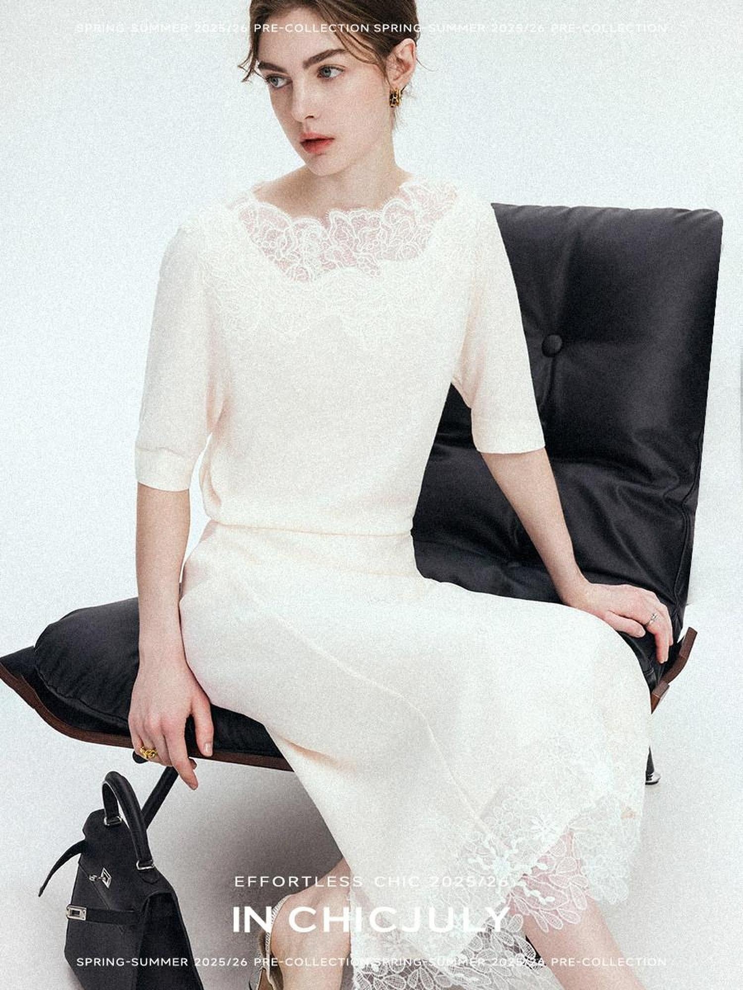 chicjuly Lace Trim Handmade Beaded Floral Women's Acetate Lyocell Midi Skirts