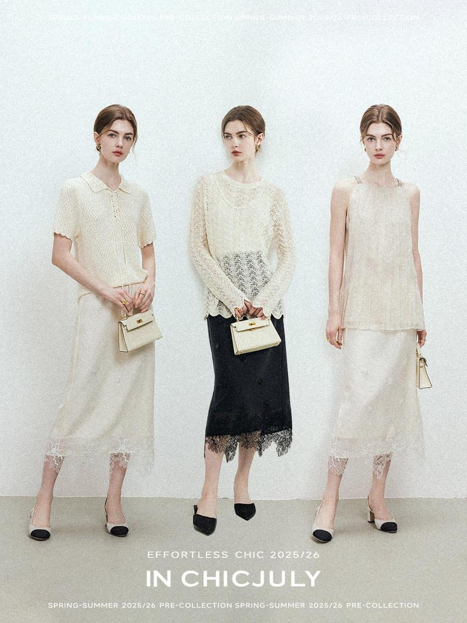 chicjuly Lace Trim Handmade Beaded Floral Women's Acetate Lyocell Midi Skirts