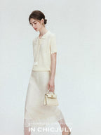 chicjuly Lace Trim Handmade Beaded Floral Women's Acetate Lyocell Midi Skirts