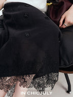 chicjuly Lace Trim Handmade Beaded Floral Women's Acetate Lyocell Midi Skirts