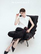 chicjuly Lace Trim Handmade Beaded Floral Women's Acetate Lyocell Midi Skirts