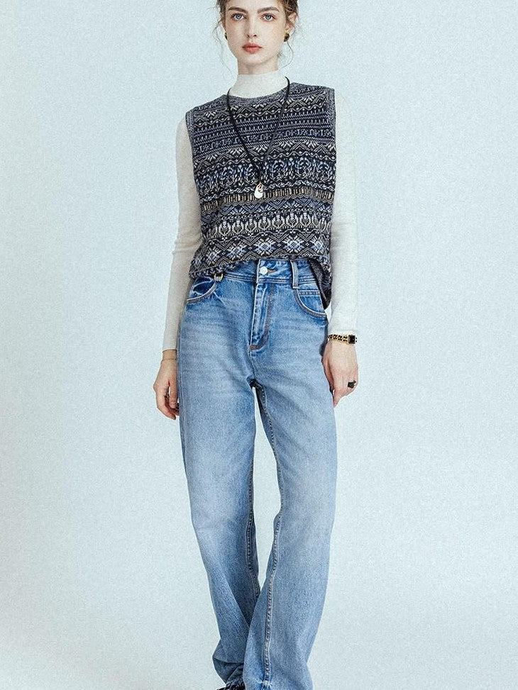 chicjuly Leg Lengthening Slight Wide High Waist Women's Denim Straight Jeans