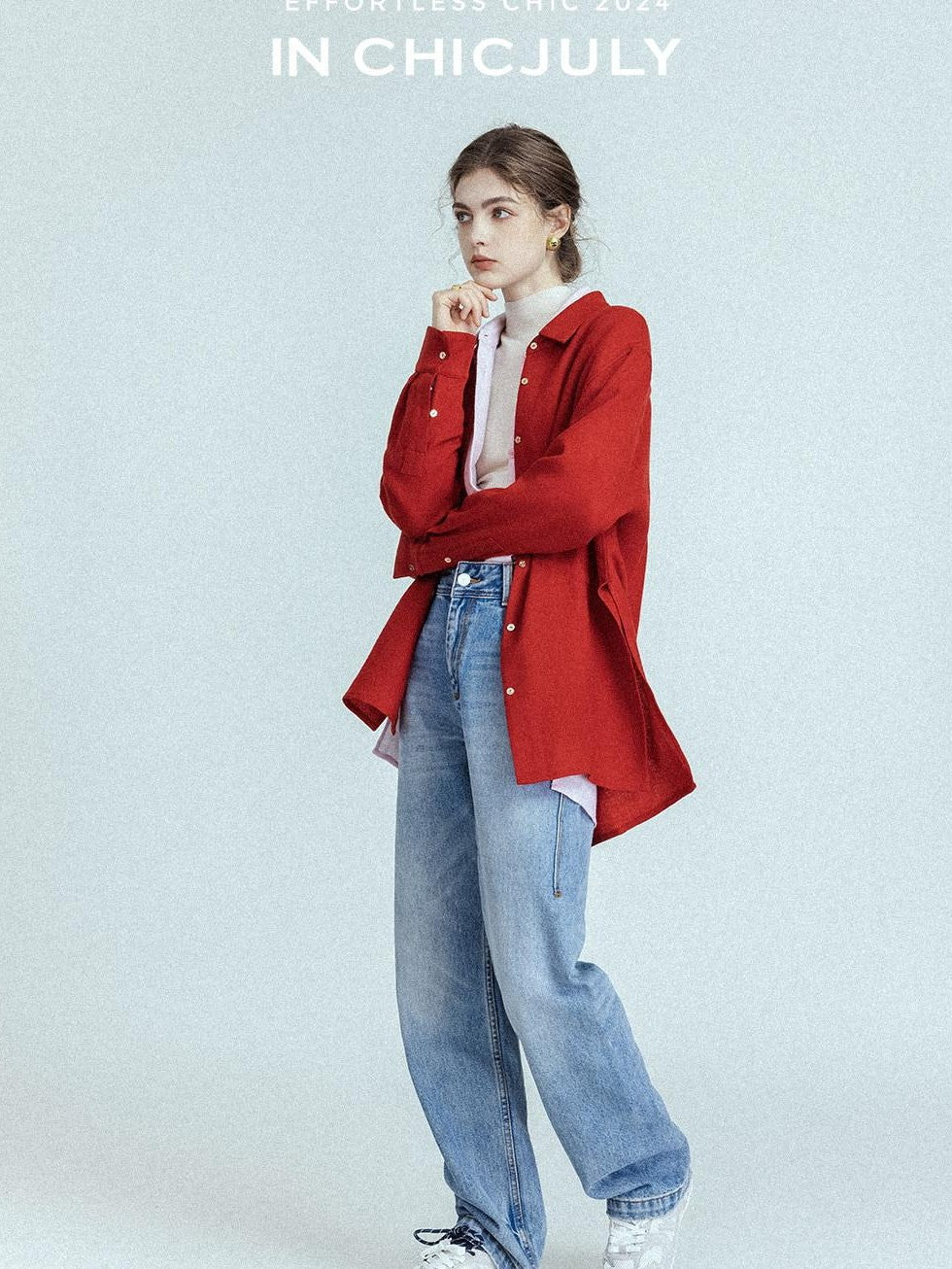 chicjuly Leg Lengthening Slight Wide High Waist Women's Denim Straight Jeans