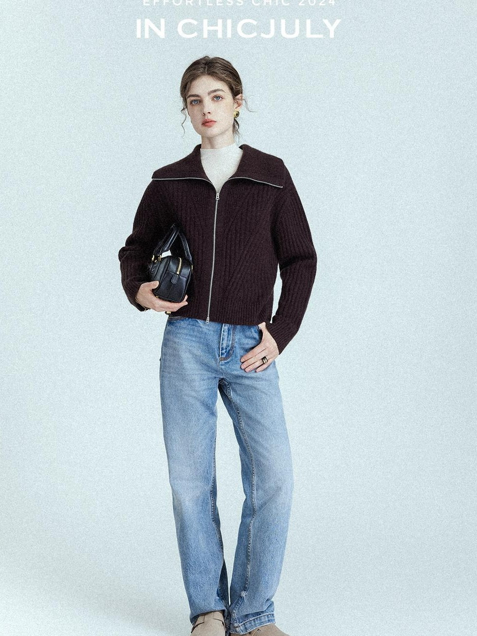 chicjuly Leg Lengthening Slight Wide High Waist Women's Denim Straight Jeans