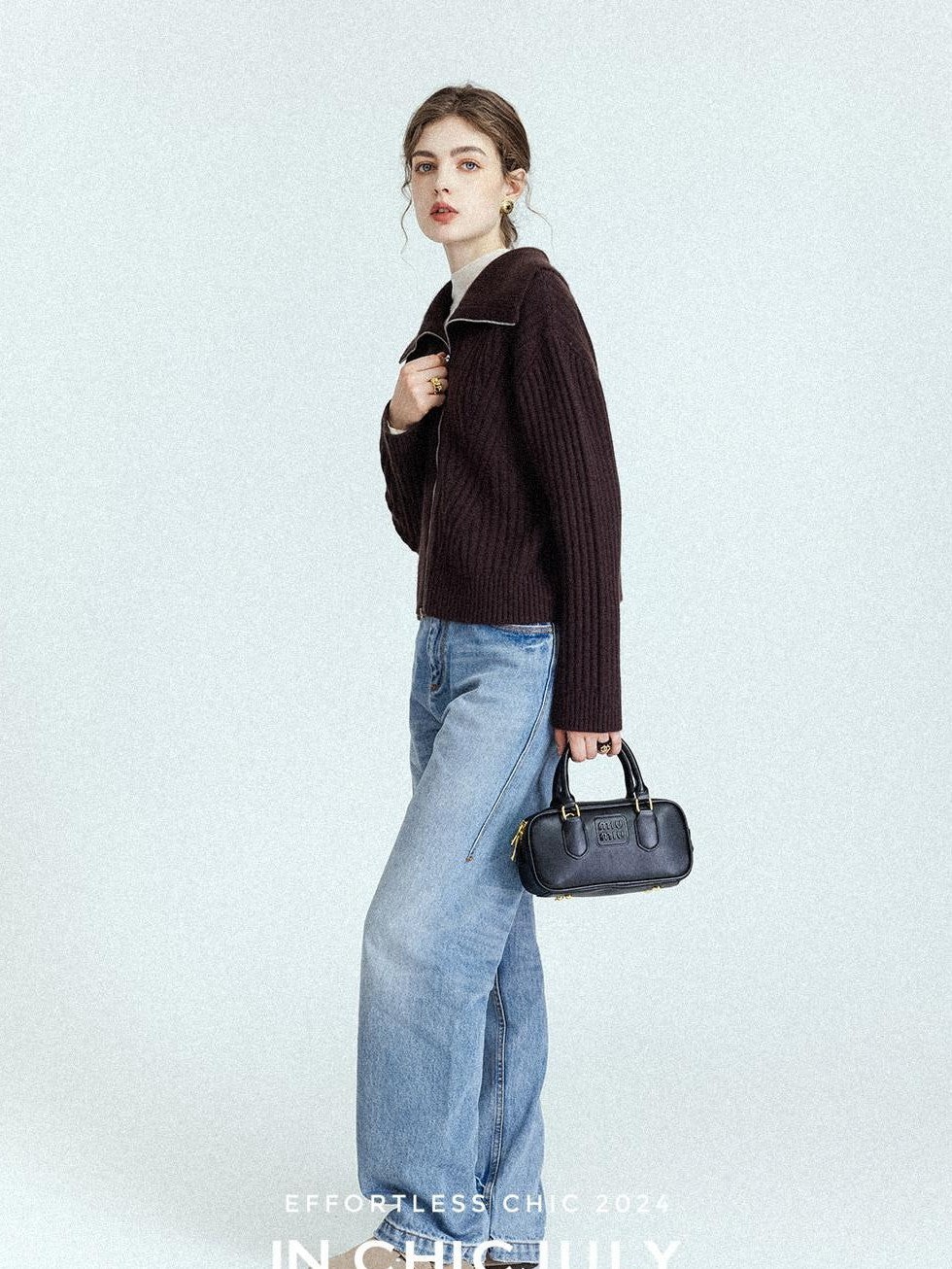 chicjuly Leg Lengthening Slight Wide High Waist Women's Denim Straight Jeans