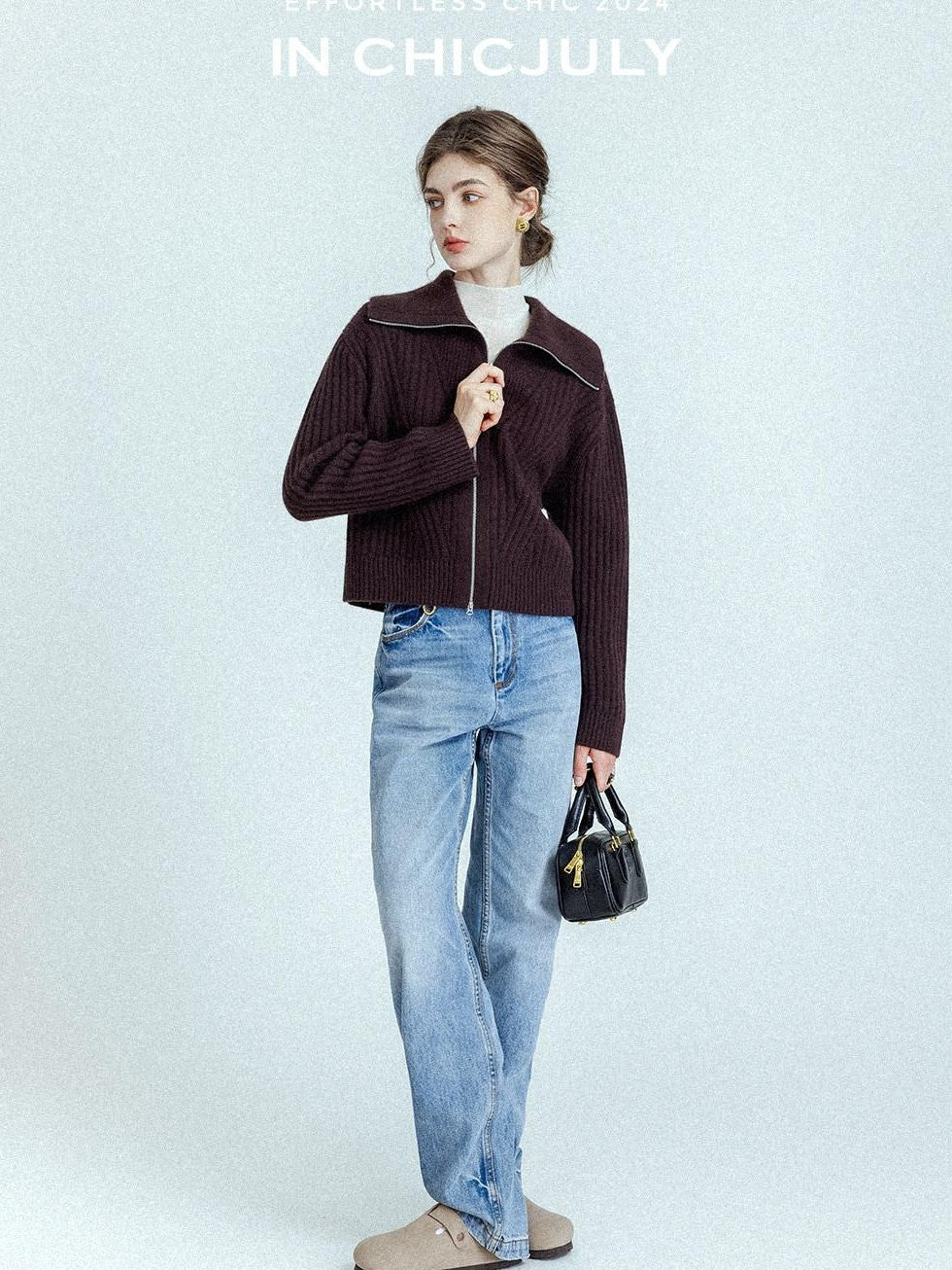 chicjuly Leg Lengthening Slight Wide High Waist Women's Denim Straight Jeans