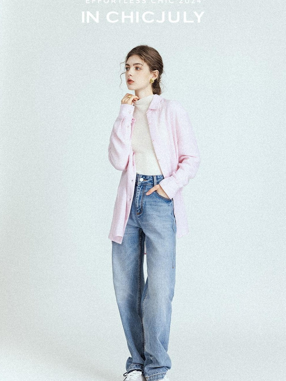 chicjuly Leg Lengthening Slight Wide High Waist Women's Denim Straight Jeans